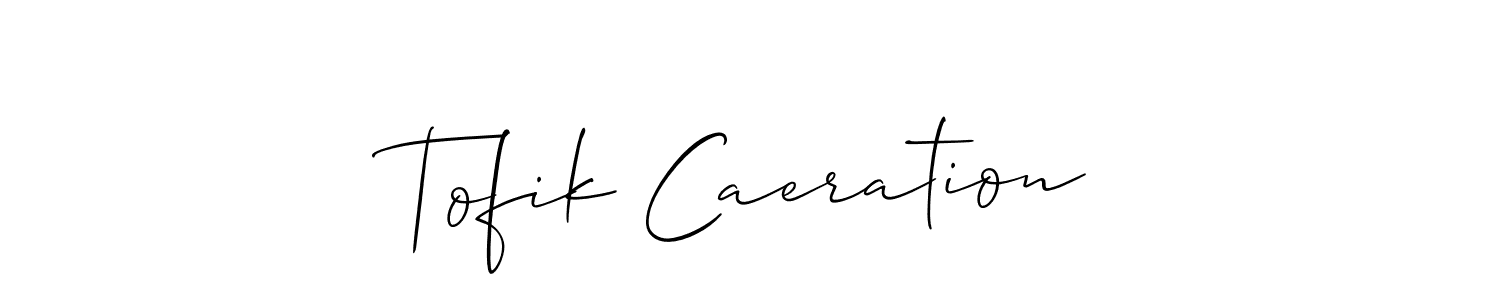 The best way (Allison_Script) to make a short signature is to pick only two or three words in your name. The name Tofik Caeration include a total of six letters. For converting this name. Tofik Caeration signature style 2 images and pictures png