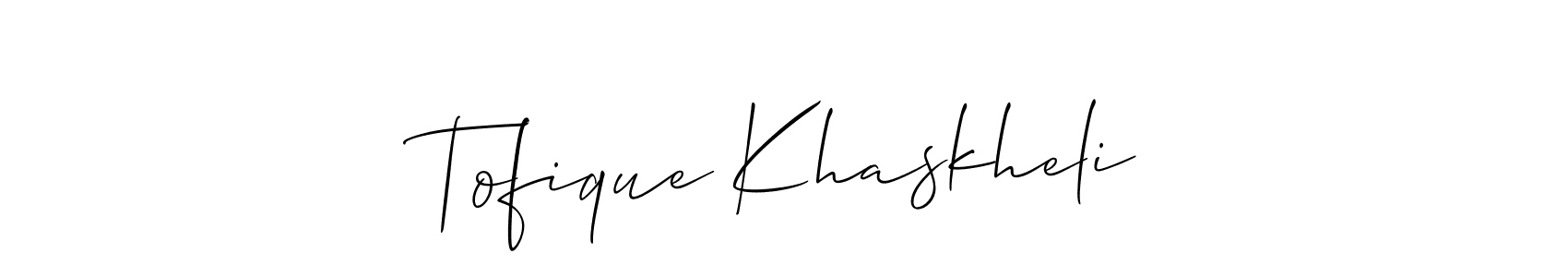 It looks lik you need a new signature style for name Tofique Khaskheli. Design unique handwritten (Allison_Script) signature with our free signature maker in just a few clicks. Tofique Khaskheli signature style 2 images and pictures png