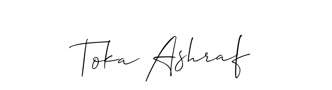 The best way (Allison_Script) to make a short signature is to pick only two or three words in your name. The name Toka Ashraf include a total of six letters. For converting this name. Toka Ashraf signature style 2 images and pictures png