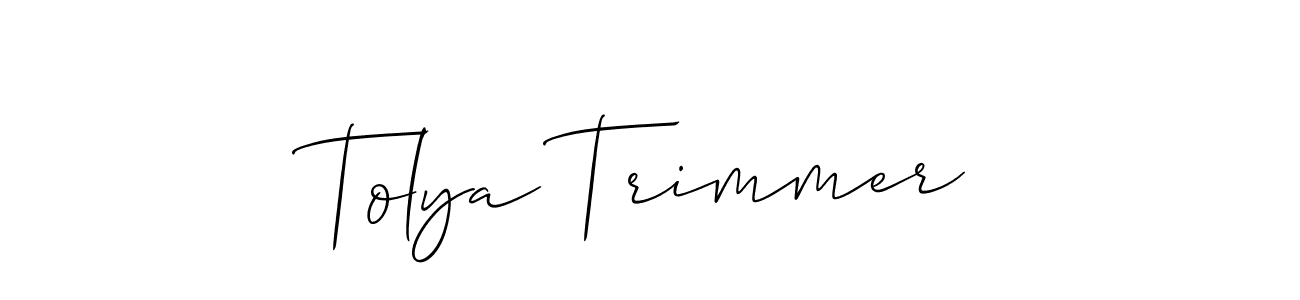 How to Draw Tolya Trimmer signature style? Allison_Script is a latest design signature styles for name Tolya Trimmer. Tolya Trimmer signature style 2 images and pictures png