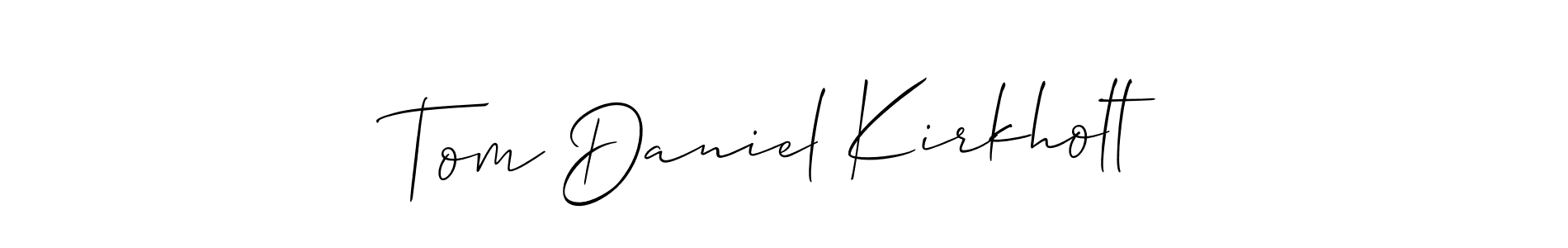 The best way (Allison_Script) to make a short signature is to pick only two or three words in your name. The name Tom Daniel Kirkholt include a total of six letters. For converting this name. Tom Daniel Kirkholt signature style 2 images and pictures png