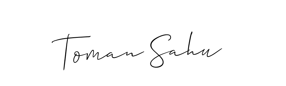 The best way (Allison_Script) to make a short signature is to pick only two or three words in your name. The name Toman Sahu include a total of six letters. For converting this name. Toman Sahu signature style 2 images and pictures png