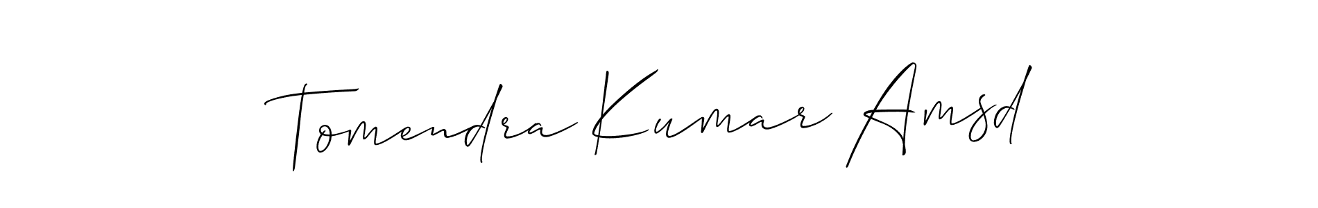 The best way (Allison_Script) to make a short signature is to pick only two or three words in your name. The name Tomendra Kumar Amsd include a total of six letters. For converting this name. Tomendra Kumar Amsd signature style 2 images and pictures png