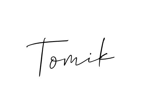 Use a signature maker to create a handwritten signature online. With this signature software, you can design (Allison_Script) your own signature for name Tomik. Tomik signature style 2 images and pictures png