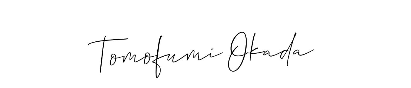 Make a beautiful signature design for name Tomofumi Okada. With this signature (Allison_Script) style, you can create a handwritten signature for free. Tomofumi Okada signature style 2 images and pictures png