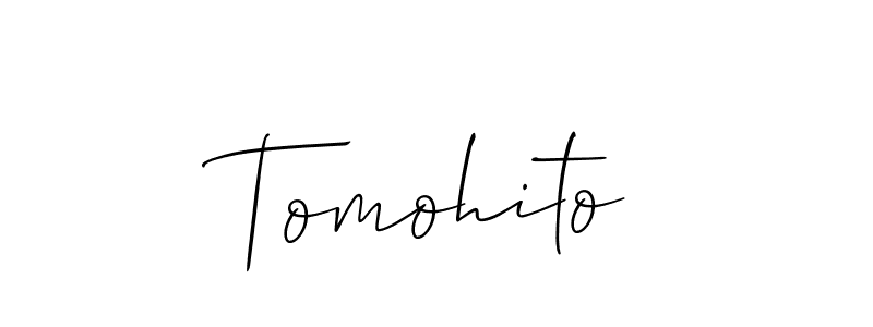 Create a beautiful signature design for name Tomohito. With this signature (Allison_Script) fonts, you can make a handwritten signature for free. Tomohito signature style 2 images and pictures png