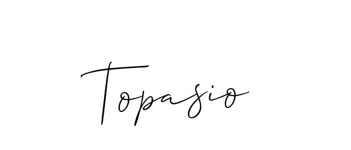 The best way (Allison_Script) to make a short signature is to pick only two or three words in your name. The name Topasio include a total of six letters. For converting this name. Topasio signature style 2 images and pictures png