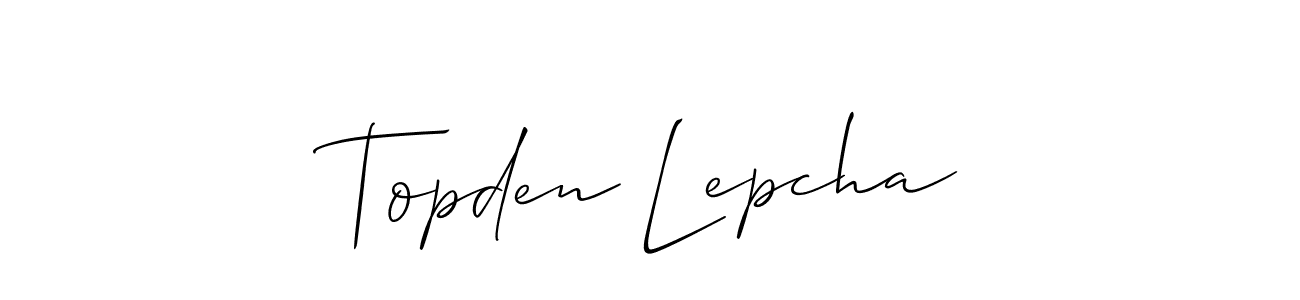 Also You can easily find your signature by using the search form. We will create Topden Lepcha name handwritten signature images for you free of cost using Allison_Script sign style. Topden Lepcha signature style 2 images and pictures png