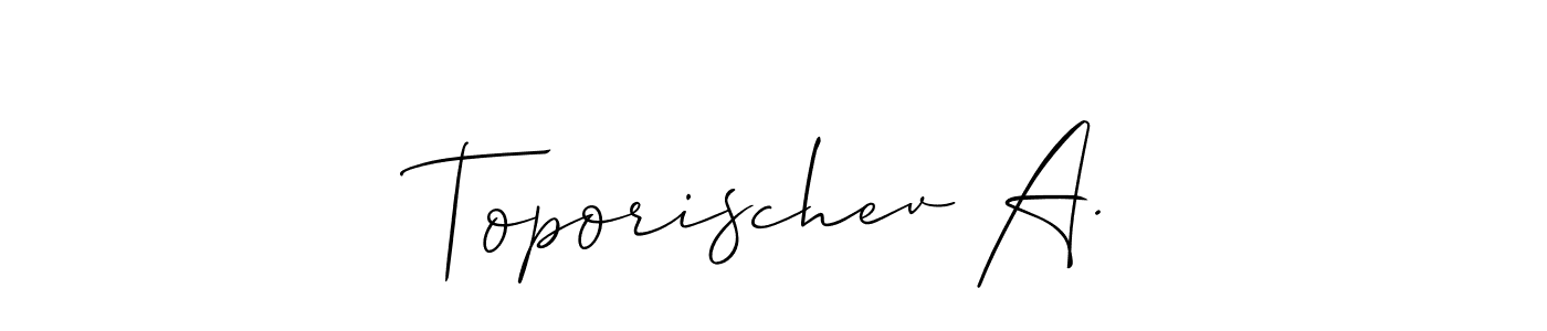 How to Draw Toporischev A. signature style? Allison_Script is a latest design signature styles for name Toporischev A.. Toporischev A. signature style 2 images and pictures png