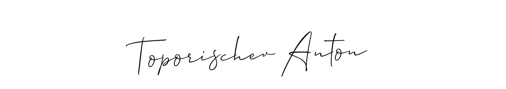 Also You can easily find your signature by using the search form. We will create Toporischev Anton name handwritten signature images for you free of cost using Allison_Script sign style. Toporischev Anton signature style 2 images and pictures png