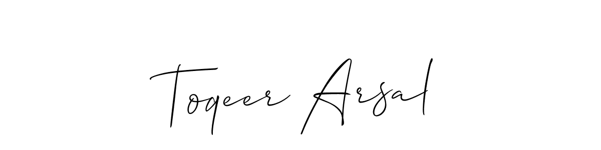 Make a beautiful signature design for name Toqeer Arsal. With this signature (Allison_Script) style, you can create a handwritten signature for free. Toqeer Arsal signature style 2 images and pictures png