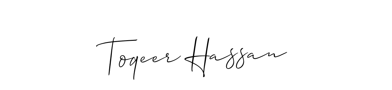 This is the best signature style for the Toqeer Hassan name. Also you like these signature font (Allison_Script). Mix name signature. Toqeer Hassan signature style 2 images and pictures png