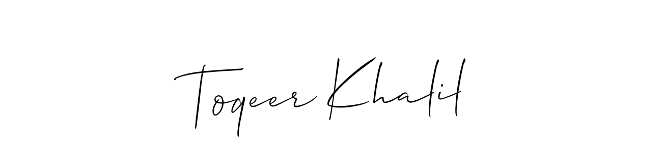 It looks lik you need a new signature style for name Toqeer Khalil. Design unique handwritten (Allison_Script) signature with our free signature maker in just a few clicks. Toqeer Khalil signature style 2 images and pictures png