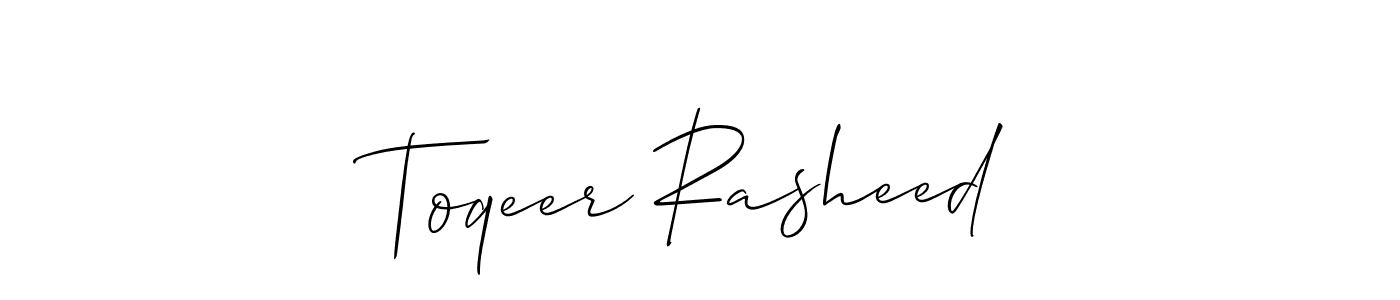 It looks lik you need a new signature style for name Toqeer Rasheed. Design unique handwritten (Allison_Script) signature with our free signature maker in just a few clicks. Toqeer Rasheed signature style 2 images and pictures png