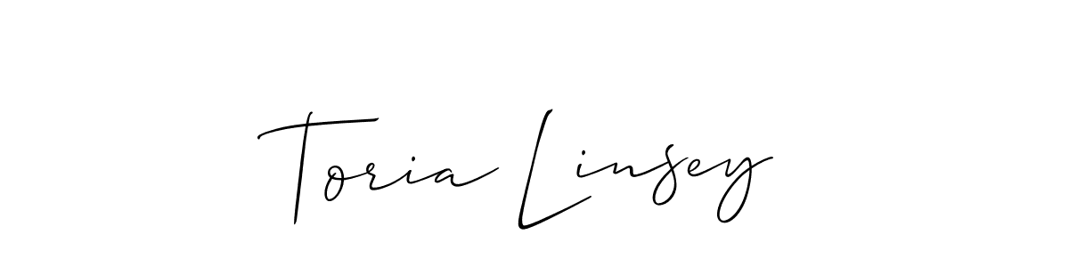 It looks lik you need a new signature style for name Toria Linsey. Design unique handwritten (Allison_Script) signature with our free signature maker in just a few clicks. Toria Linsey signature style 2 images and pictures png