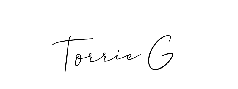 Design your own signature with our free online signature maker. With this signature software, you can create a handwritten (Allison_Script) signature for name Torrie G. Torrie G signature style 2 images and pictures png