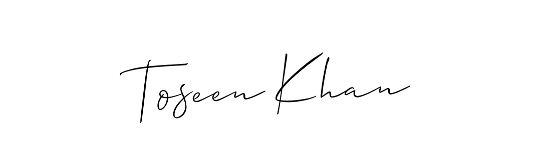 Allison_Script is a professional signature style that is perfect for those who want to add a touch of class to their signature. It is also a great choice for those who want to make their signature more unique. Get Toseen Khan name to fancy signature for free. Toseen Khan signature style 2 images and pictures png