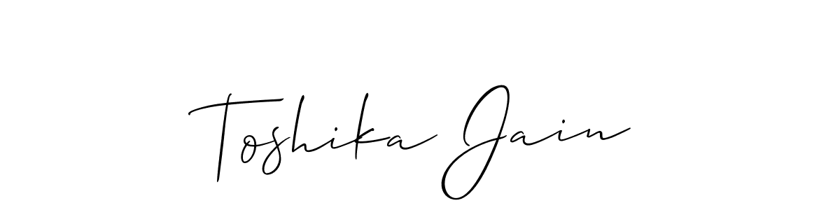 The best way (Allison_Script) to make a short signature is to pick only two or three words in your name. The name Toshika Jain include a total of six letters. For converting this name. Toshika Jain signature style 2 images and pictures png