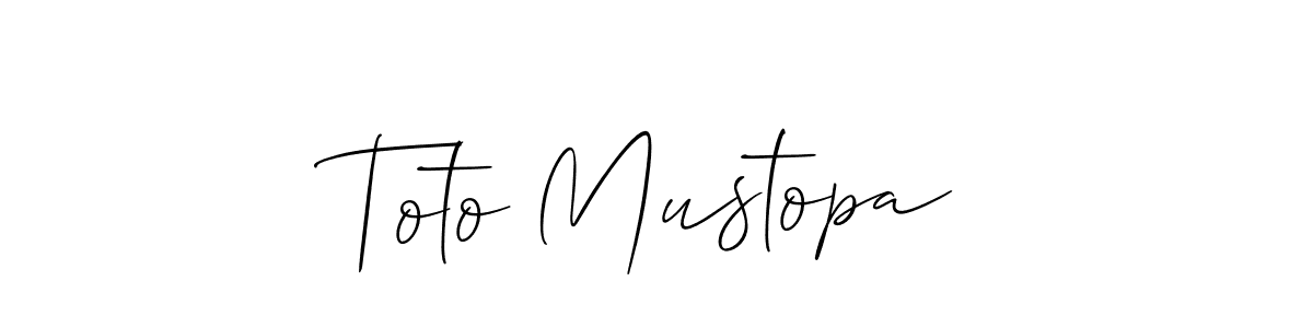 Use a signature maker to create a handwritten signature online. With this signature software, you can design (Allison_Script) your own signature for name Toto Mustopa. Toto Mustopa signature style 2 images and pictures png