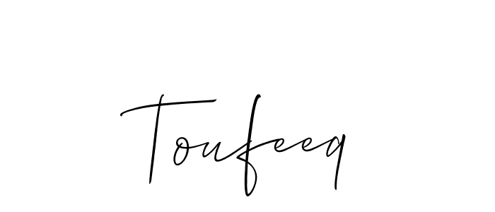 Make a beautiful signature design for name Toufeeq. With this signature (Allison_Script) style, you can create a handwritten signature for free. Toufeeq signature style 2 images and pictures png