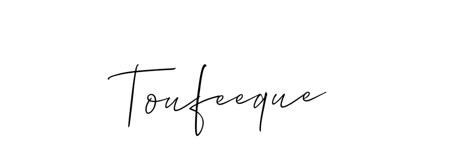 The best way (Allison_Script) to make a short signature is to pick only two or three words in your name. The name Toufeeque include a total of six letters. For converting this name. Toufeeque signature style 2 images and pictures png