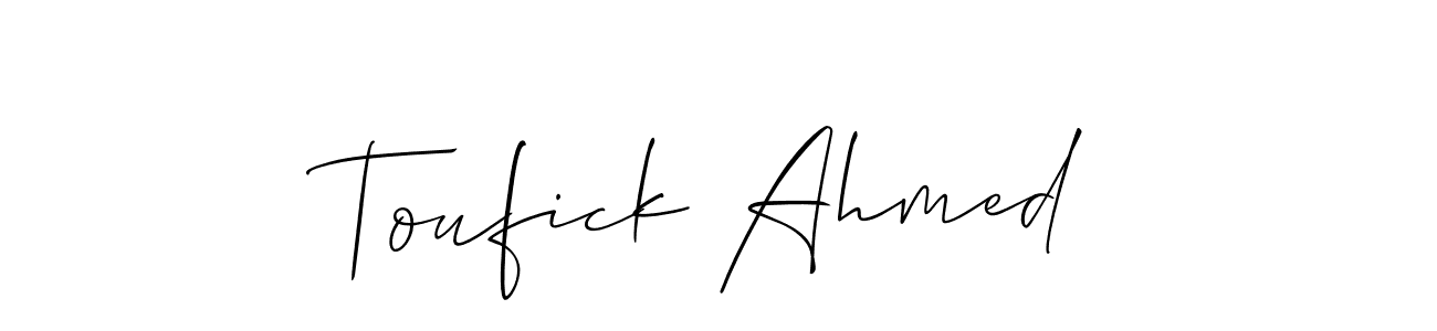 Create a beautiful signature design for name Toufick Ahmed. With this signature (Allison_Script) fonts, you can make a handwritten signature for free. Toufick Ahmed signature style 2 images and pictures png