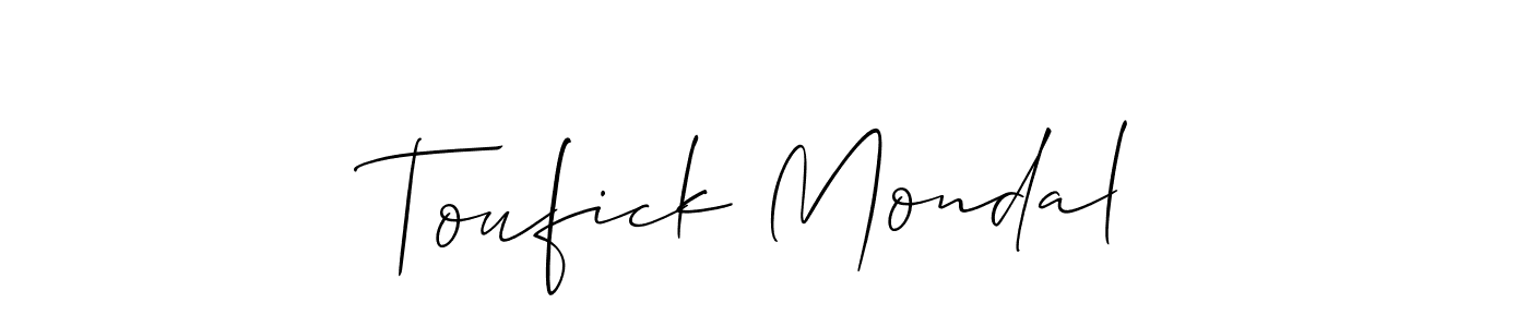 Make a short Toufick Mondal signature style. Manage your documents anywhere anytime using Allison_Script. Create and add eSignatures, submit forms, share and send files easily. Toufick Mondal signature style 2 images and pictures png