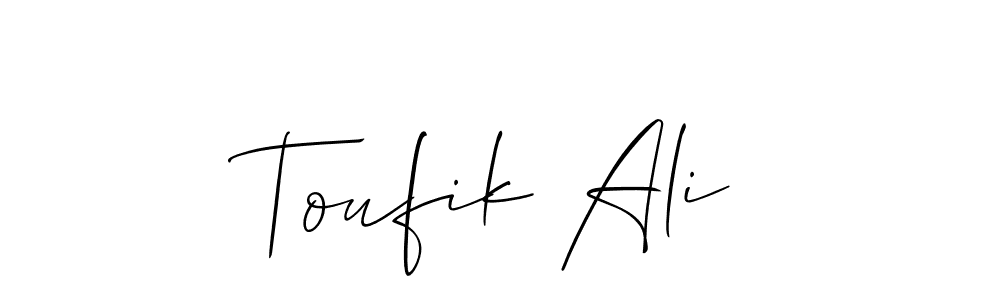 How to Draw Toufik Ali signature style? Allison_Script is a latest design signature styles for name Toufik Ali. Toufik Ali signature style 2 images and pictures png