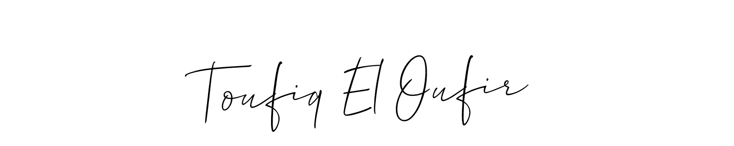 Also You can easily find your signature by using the search form. We will create Toufiq El Oufir name handwritten signature images for you free of cost using Allison_Script sign style. Toufiq El Oufir signature style 2 images and pictures png