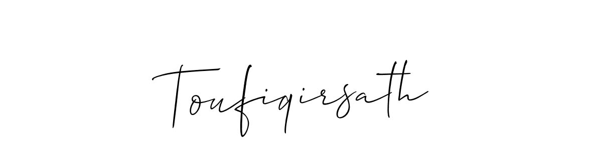 The best way (Allison_Script) to make a short signature is to pick only two or three words in your name. The name Toufiqirsath include a total of six letters. For converting this name. Toufiqirsath signature style 2 images and pictures png