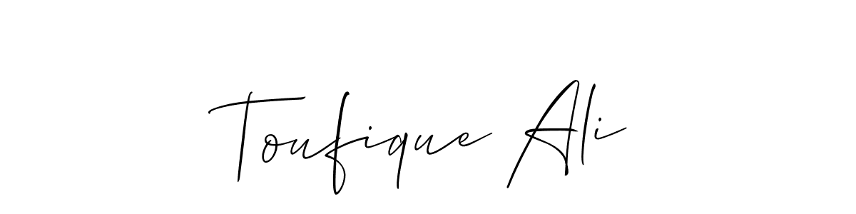 Also You can easily find your signature by using the search form. We will create Toufique Ali name handwritten signature images for you free of cost using Allison_Script sign style. Toufique Ali signature style 2 images and pictures png