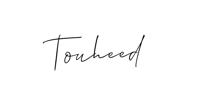 How to make Touheed signature? Allison_Script is a professional autograph style. Create handwritten signature for Touheed name. Touheed signature style 2 images and pictures png