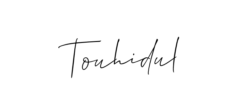 The best way (Allison_Script) to make a short signature is to pick only two or three words in your name. The name Touhidul include a total of six letters. For converting this name. Touhidul signature style 2 images and pictures png