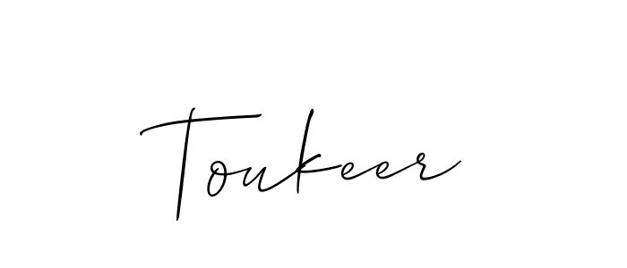 if you are searching for the best signature style for your name Toukeer. so please give up your signature search. here we have designed multiple signature styles  using Allison_Script. Toukeer signature style 2 images and pictures png