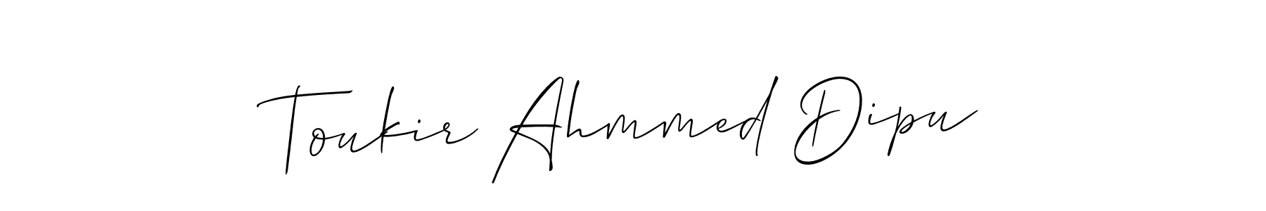 The best way (Allison_Script) to make a short signature is to pick only two or three words in your name. The name Toukir Ahmmed Dipu include a total of six letters. For converting this name. Toukir Ahmmed Dipu signature style 2 images and pictures png