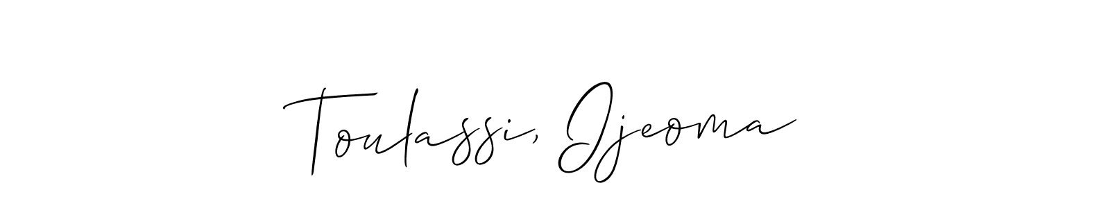 Allison_Script is a professional signature style that is perfect for those who want to add a touch of class to their signature. It is also a great choice for those who want to make their signature more unique. Get Toulassi, Ijeoma name to fancy signature for free. Toulassi, Ijeoma signature style 2 images and pictures png