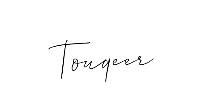 It looks lik you need a new signature style for name Touqeer. Design unique handwritten (Allison_Script) signature with our free signature maker in just a few clicks. Touqeer signature style 2 images and pictures png