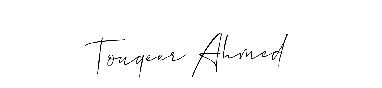 Make a beautiful signature design for name Touqeer Ahmed. With this signature (Allison_Script) style, you can create a handwritten signature for free. Touqeer Ahmed signature style 2 images and pictures png