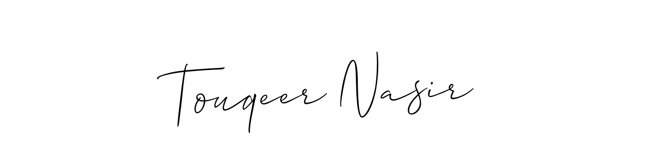 Use a signature maker to create a handwritten signature online. With this signature software, you can design (Allison_Script) your own signature for name Touqeer Nasir. Touqeer Nasir signature style 2 images and pictures png