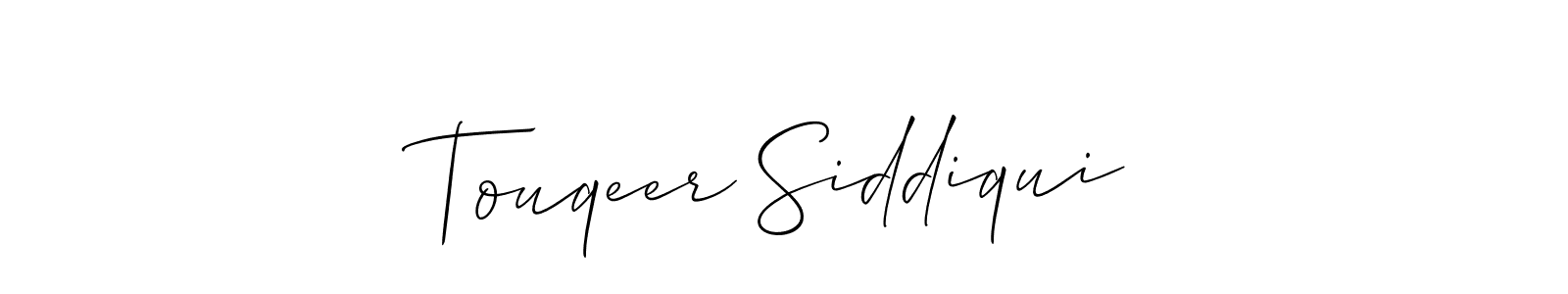 It looks lik you need a new signature style for name Touqeer Siddiqui. Design unique handwritten (Allison_Script) signature with our free signature maker in just a few clicks. Touqeer Siddiqui signature style 2 images and pictures png