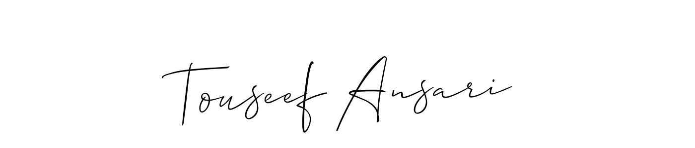 Also You can easily find your signature by using the search form. We will create Touseef Ansari name handwritten signature images for you free of cost using Allison_Script sign style. Touseef Ansari signature style 2 images and pictures png