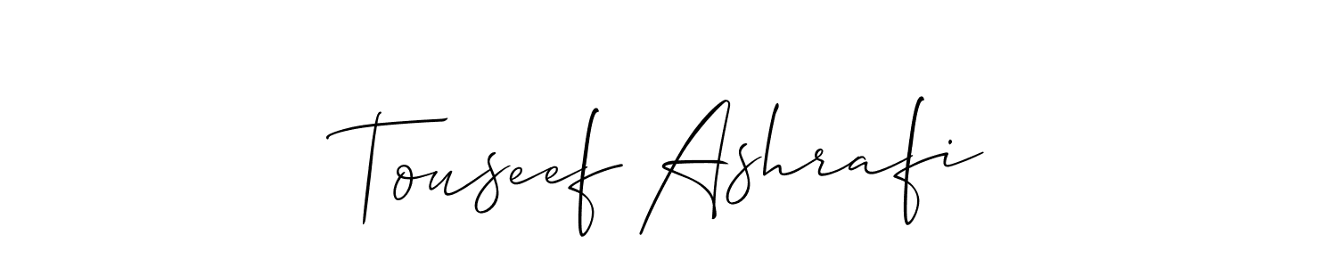 Use a signature maker to create a handwritten signature online. With this signature software, you can design (Allison_Script) your own signature for name Touseef Ashrafi. Touseef Ashrafi signature style 2 images and pictures png