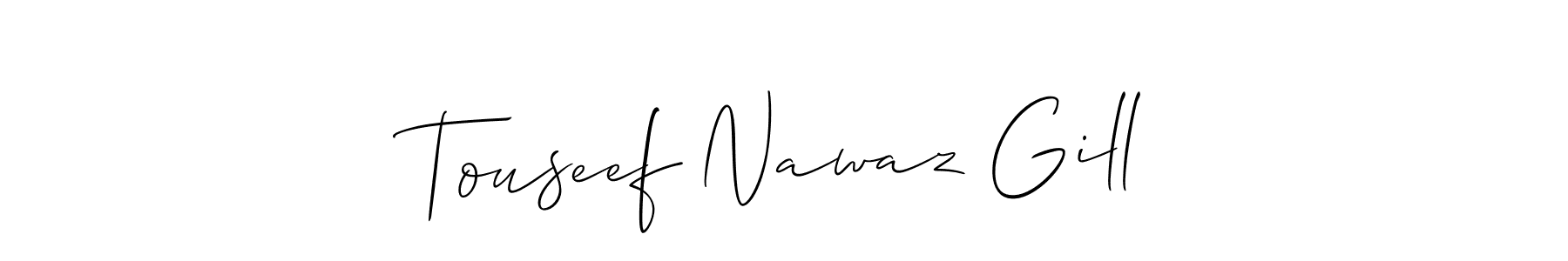 Allison_Script is a professional signature style that is perfect for those who want to add a touch of class to their signature. It is also a great choice for those who want to make their signature more unique. Get Touseef Nawaz Gill name to fancy signature for free. Touseef Nawaz Gill signature style 2 images and pictures png