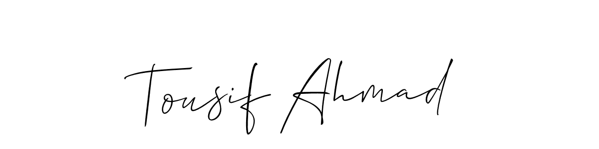 Also You can easily find your signature by using the search form. We will create Tousif Ahmad name handwritten signature images for you free of cost using Allison_Script sign style. Tousif Ahmad signature style 2 images and pictures png