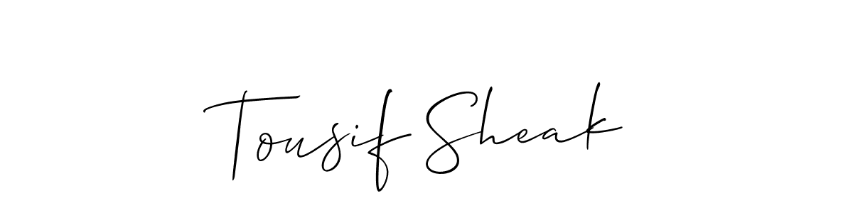Also You can easily find your signature by using the search form. We will create Tousif Sheak name handwritten signature images for you free of cost using Allison_Script sign style. Tousif Sheak signature style 2 images and pictures png