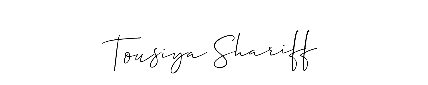 How to make Tousiya Shariff name signature. Use Allison_Script style for creating short signs online. This is the latest handwritten sign. Tousiya Shariff signature style 2 images and pictures png