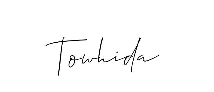 Use a signature maker to create a handwritten signature online. With this signature software, you can design (Allison_Script) your own signature for name Towhida. Towhida signature style 2 images and pictures png