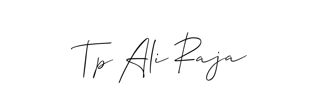 The best way (Allison_Script) to make a short signature is to pick only two or three words in your name. The name Tp Ali Raja include a total of six letters. For converting this name. Tp Ali Raja signature style 2 images and pictures png