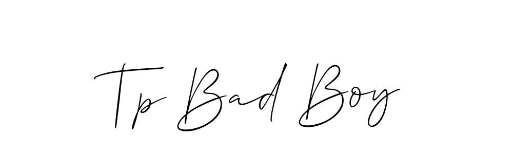 It looks lik you need a new signature style for name Tp Bad Boy. Design unique handwritten (Allison_Script) signature with our free signature maker in just a few clicks. Tp Bad Boy signature style 2 images and pictures png