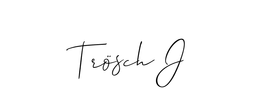 How to make Trösch J name signature. Use Allison_Script style for creating short signs online. This is the latest handwritten sign. Trösch J signature style 2 images and pictures png